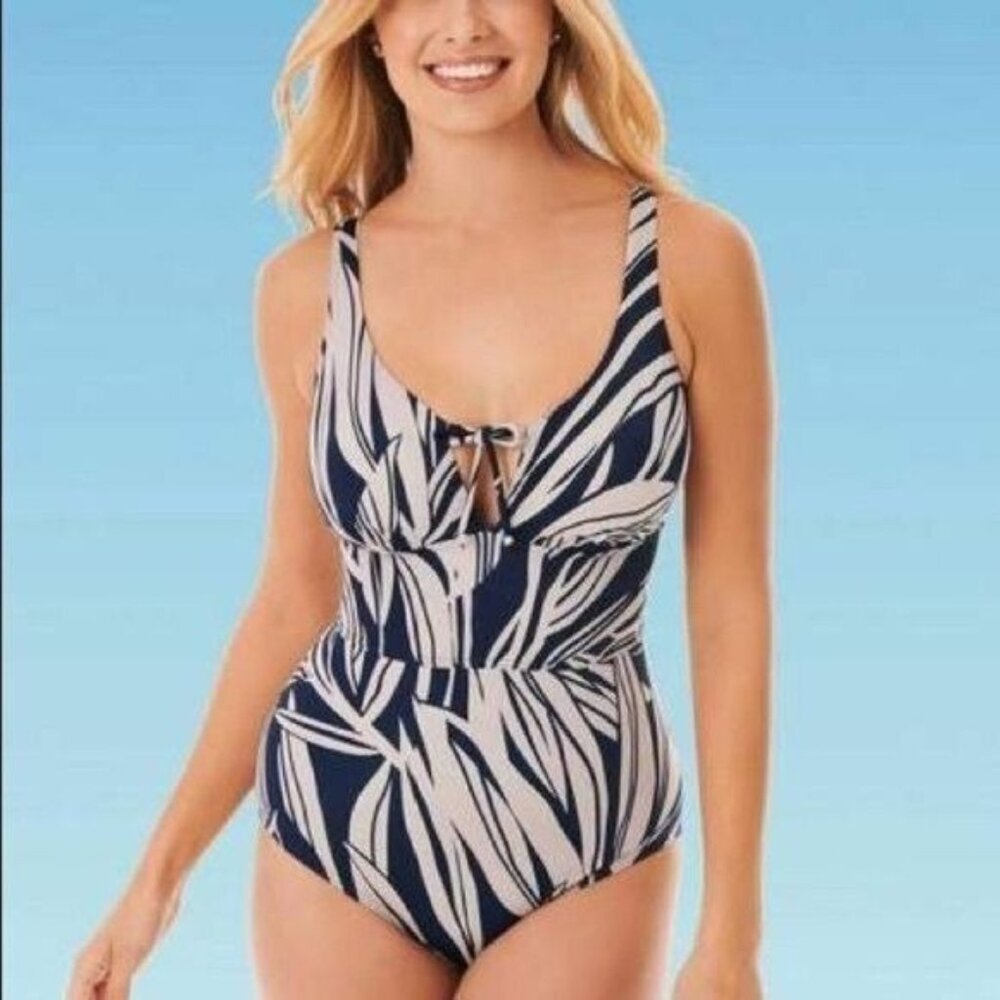 Dreamsuit Miracle Brands Women‎ One Piece Swimsuit Tropical Keyhole Slimming